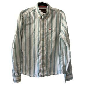 Hollister Mens Size M White & Blue Striped Buttoned Down Shirt